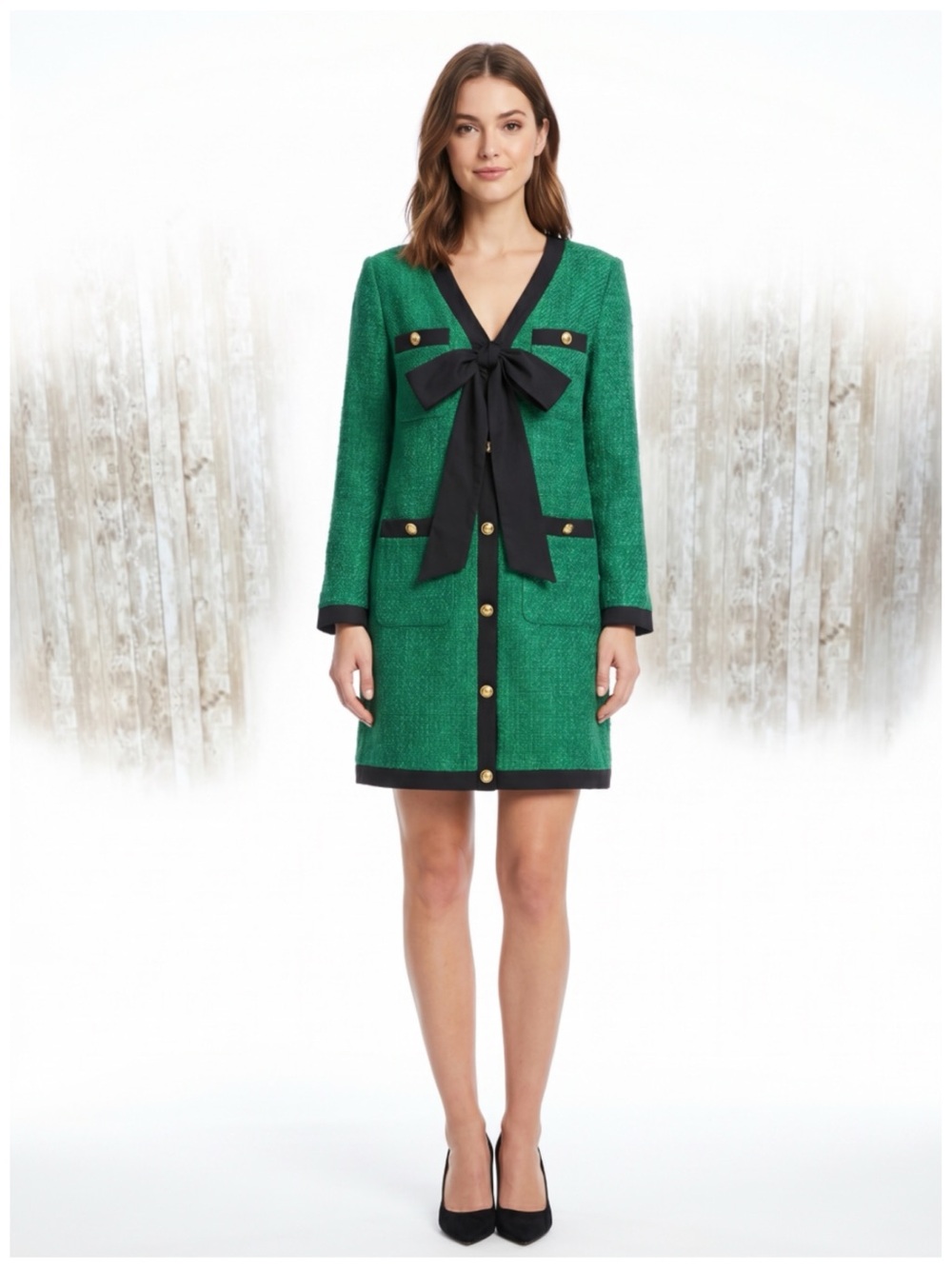 Pomander Place Green Coco Tweed Bow Dress ~ Size XL ~ Item CL1